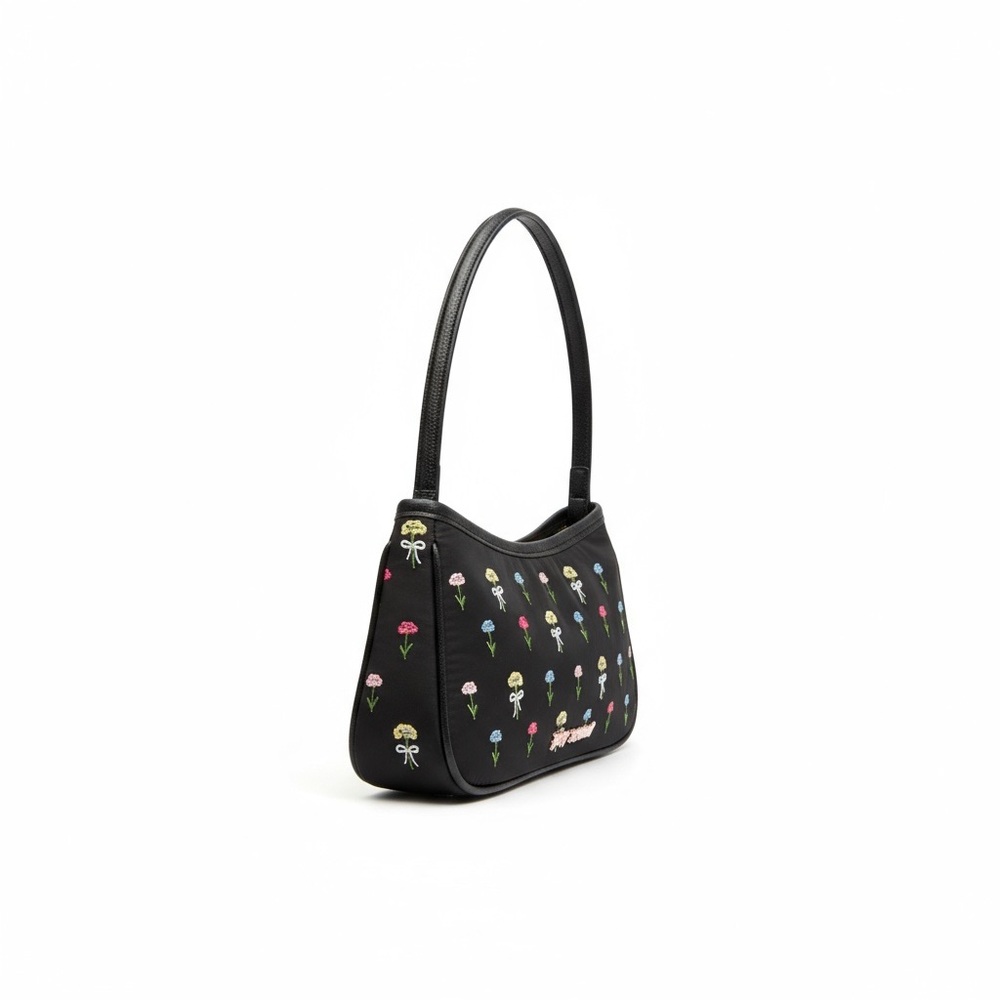 Betsey Johnson NWT Black Floral Embroidered Women's Bag with Butterfly Charm - Picture 5 of 10